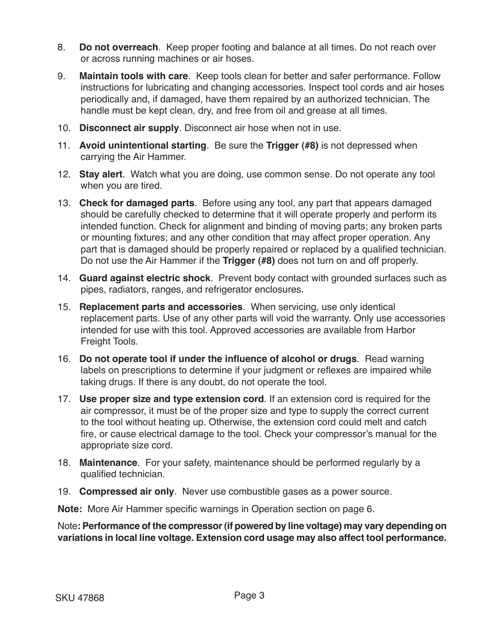 Harbor Freight Tools Model 47868 User Manual | Page 3 / 9