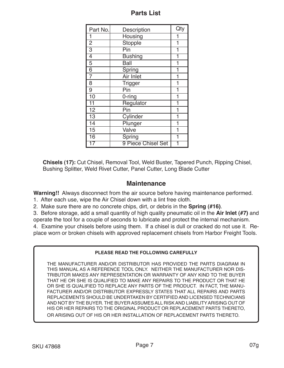 Harbor Freight Tools Model 47868 User Manual | Page 7 / 9