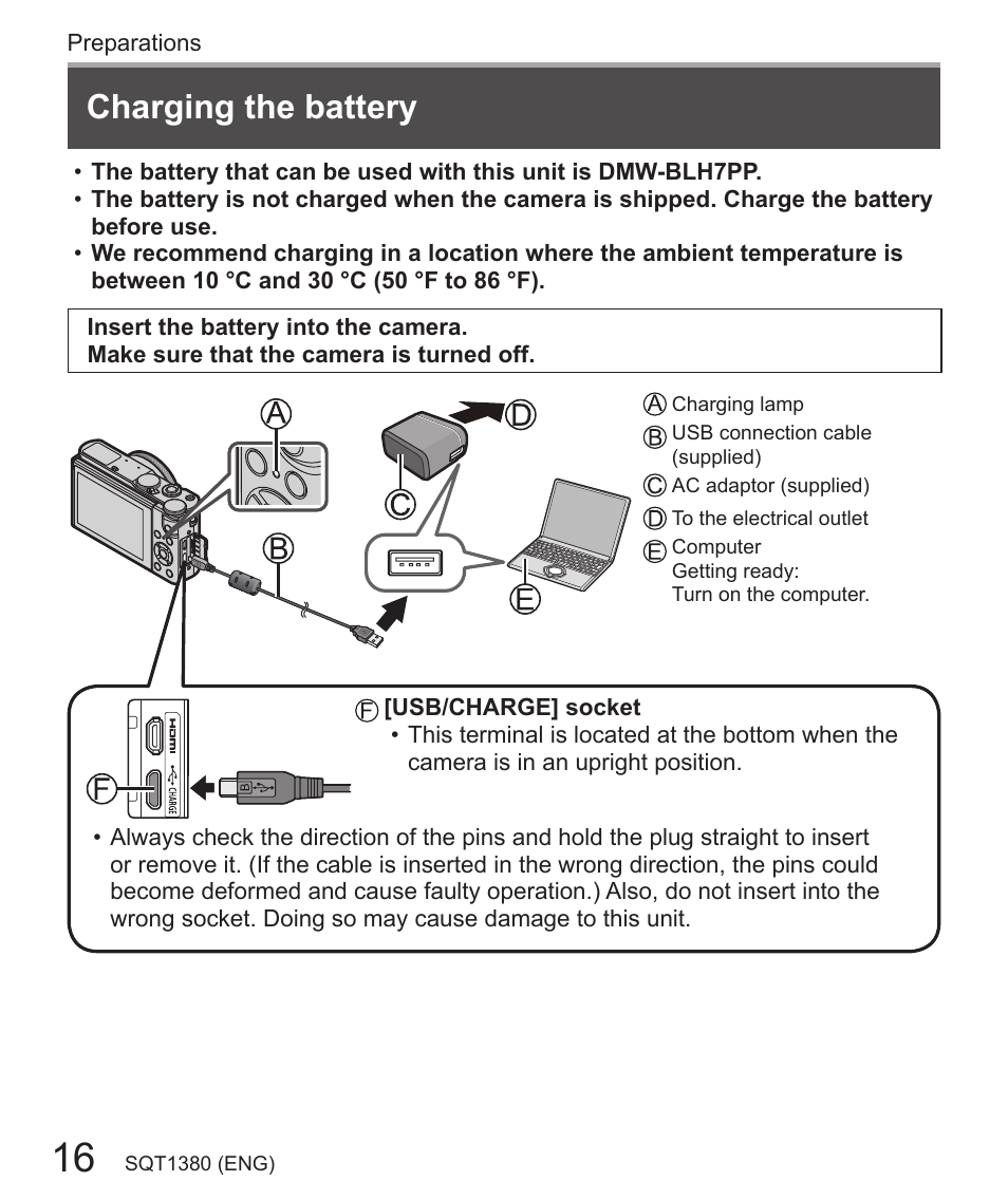 Charging the battery | Panasonic Lumix DMC-LX10K User Manual | Page 16 / 72