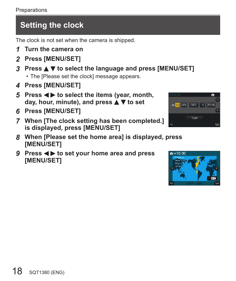 Setting the clock | Panasonic Lumix DMC-LX10K User Manual | Page 18 / 72