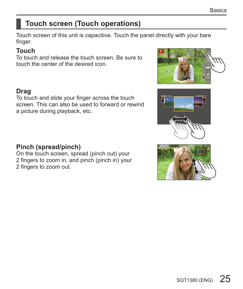 Touch screen (touch operations) | Panasonic Lumix DMC-LX10K User Manual | Page 25 / 72