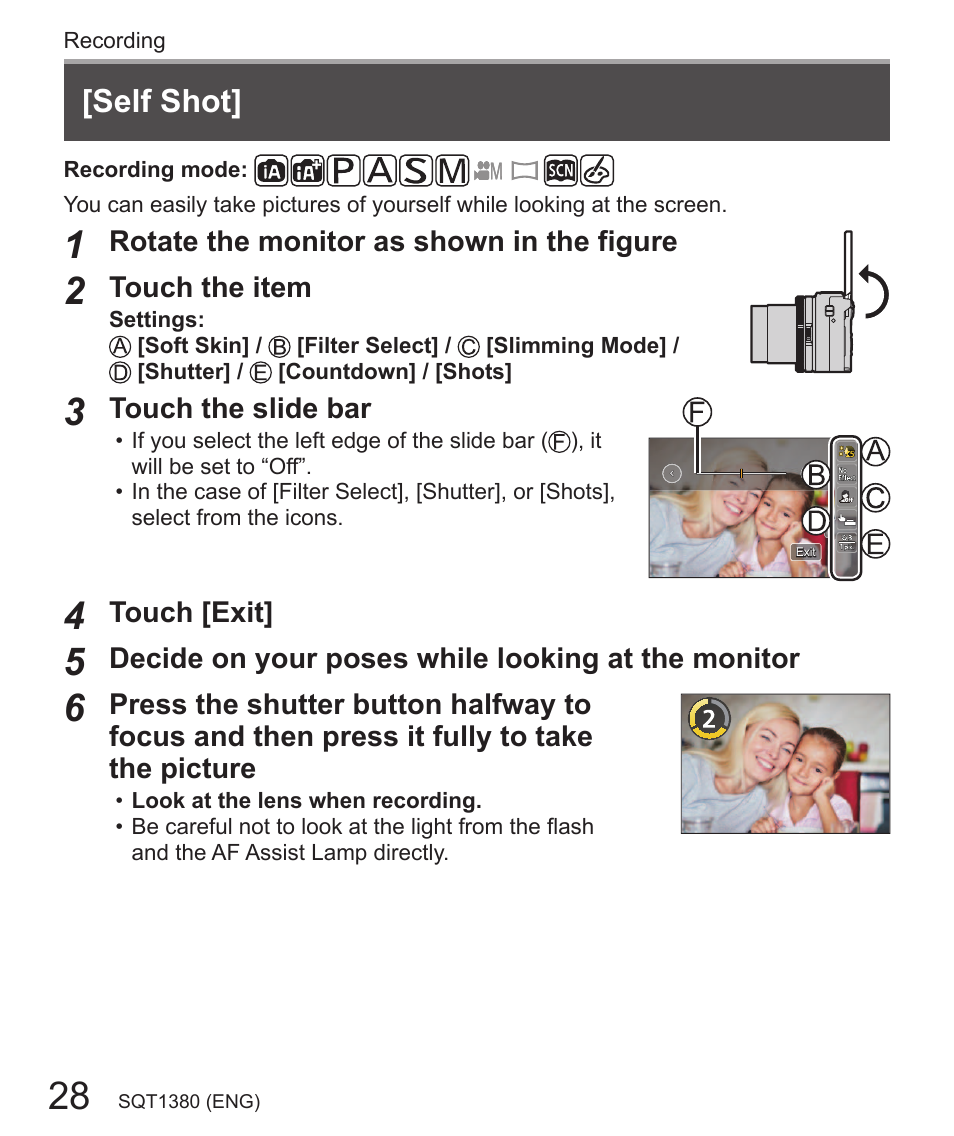 Self shot | Panasonic Lumix DMC-LX10K User Manual | Page 28 / 72