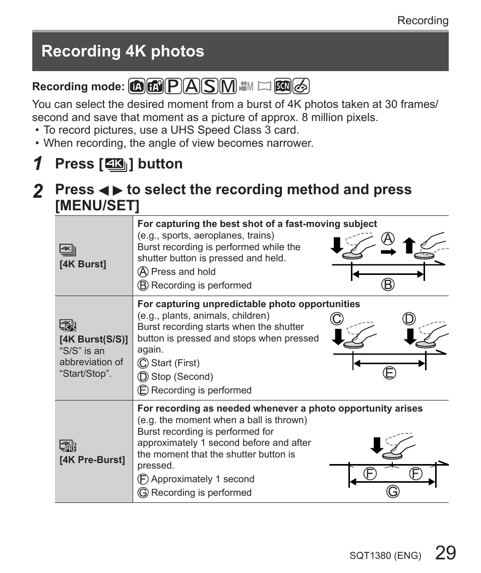 Recording 4k photos, Press [ ] button | Panasonic Lumix DMC-LX10K User Manual | Page 29 / 72