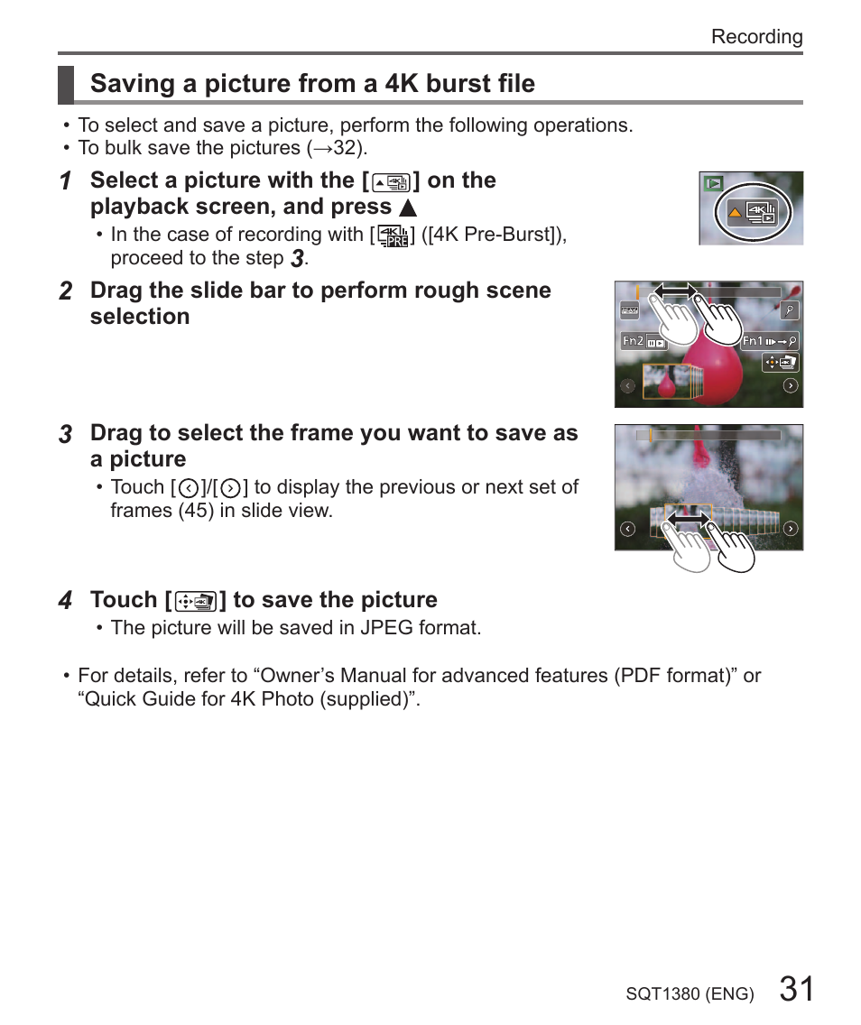 Saving a picture from a 4k burst file | Panasonic Lumix DMC-LX10K User Manual | Page 31 / 72