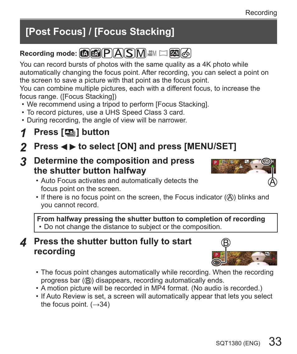 Post focus] / [focus stacking | Panasonic Lumix DMC-LX10K User Manual | Page 33 / 72