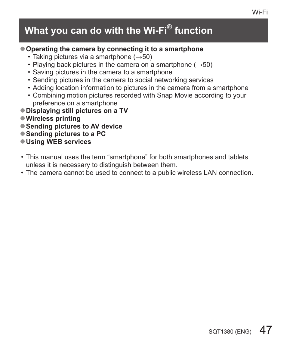 What you can do with the wi-fi, Function | Panasonic Lumix DMC-LX10K User Manual | Page 47 / 72