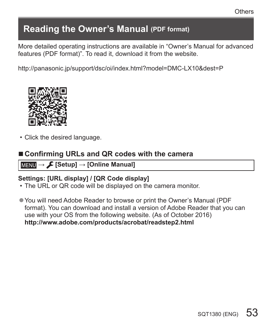 Reading the owner’s manual | Panasonic Lumix DMC-LX10K User Manual | Page 53 / 72