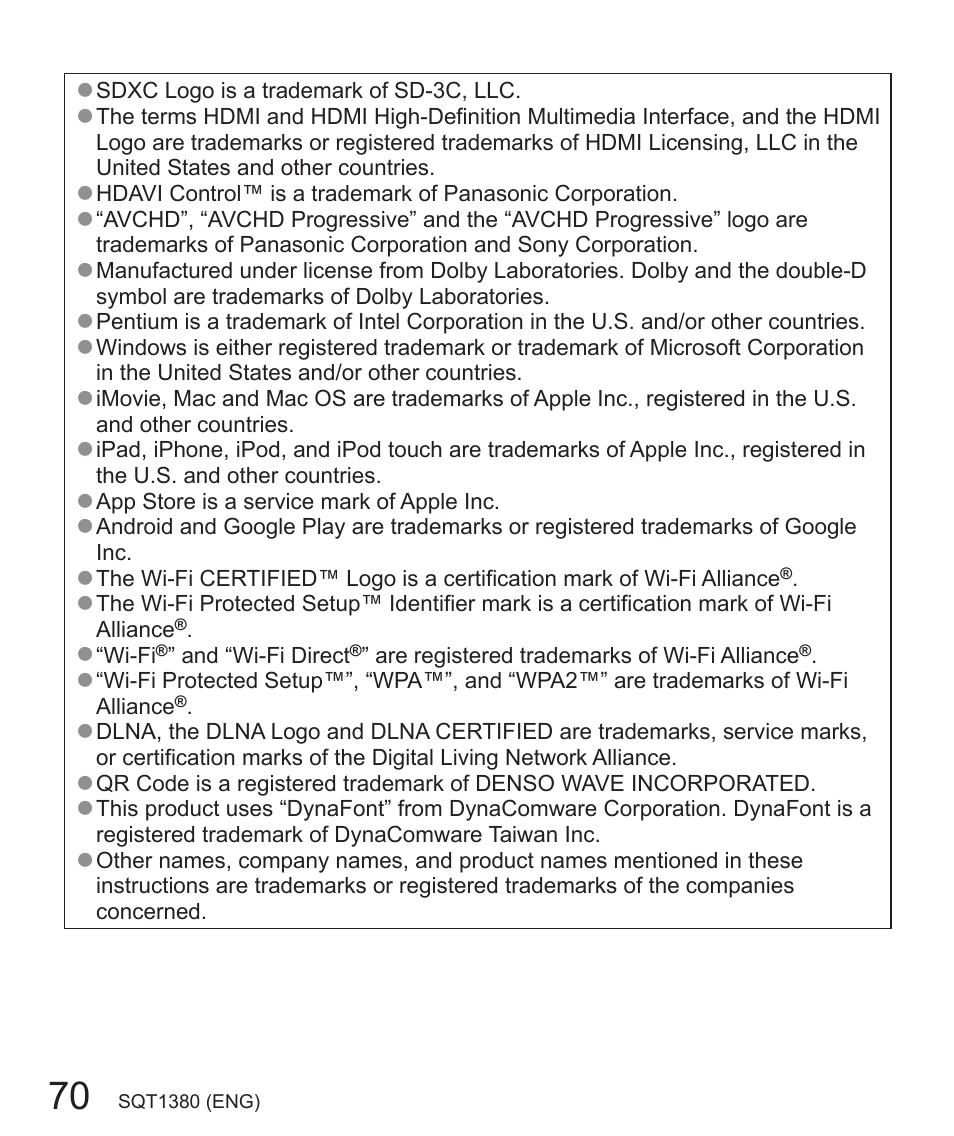 Panasonic Lumix DMC-LX10K User Manual | Page 70 / 72