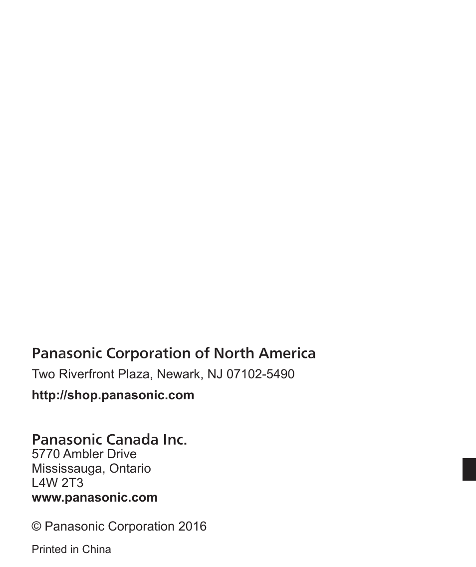 Panasonic corporation of north america | Panasonic Lumix DMC-LX10K User Manual | Page 72 / 72