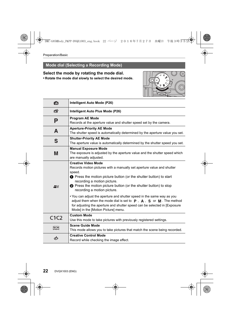 Panasonic Lumix DMC-G85M User Manual | Page 22 / 80