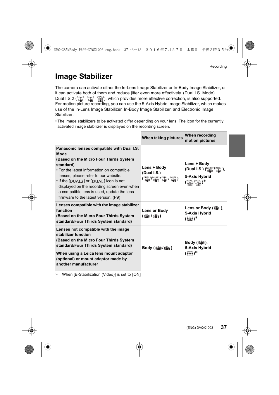 Image stabilizer | Panasonic Lumix DMC-G85M User Manual | Page 37 / 80