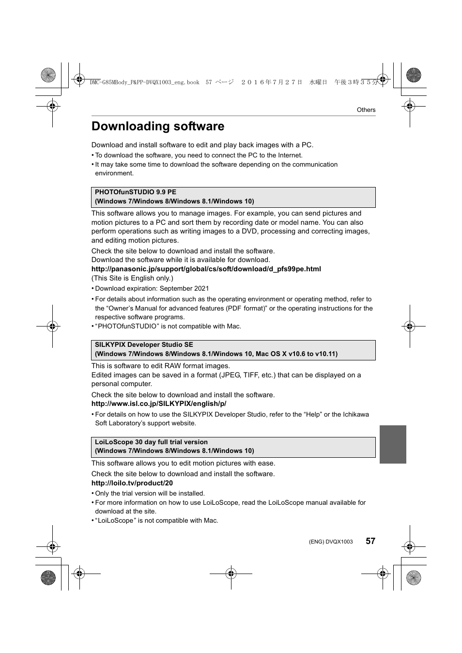 Downloading software | Panasonic Lumix DMC-G85M User Manual | Page 57 / 80