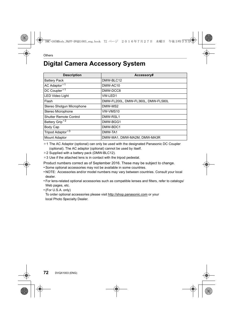 Digital camera accessory system | Panasonic Lumix DMC-G85M User Manual | Page 72 / 80