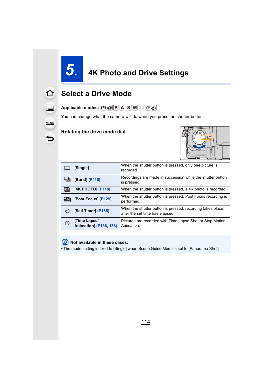 4k photo and drive settings, Select a drive mode, P114 | Drive mode dial, P114), 4k photo and drive settings select a drive mode | Panasonic Lumix DMC-G85M User Manual | Page 114 / 338
