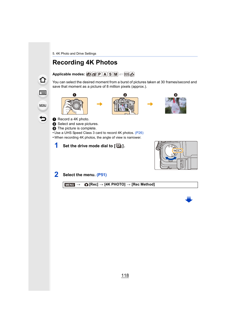 Recording 4k photos, P118, P118) | Panasonic Lumix DMC-G85M User Manual | Page 118 / 338