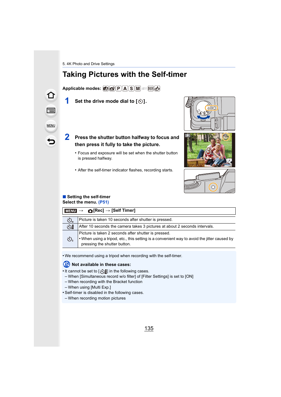 Taking pictures with the self-timer, P135, R indicator | P135) | Panasonic Lumix DMC-G85M User Manual | Page 135 / 338
