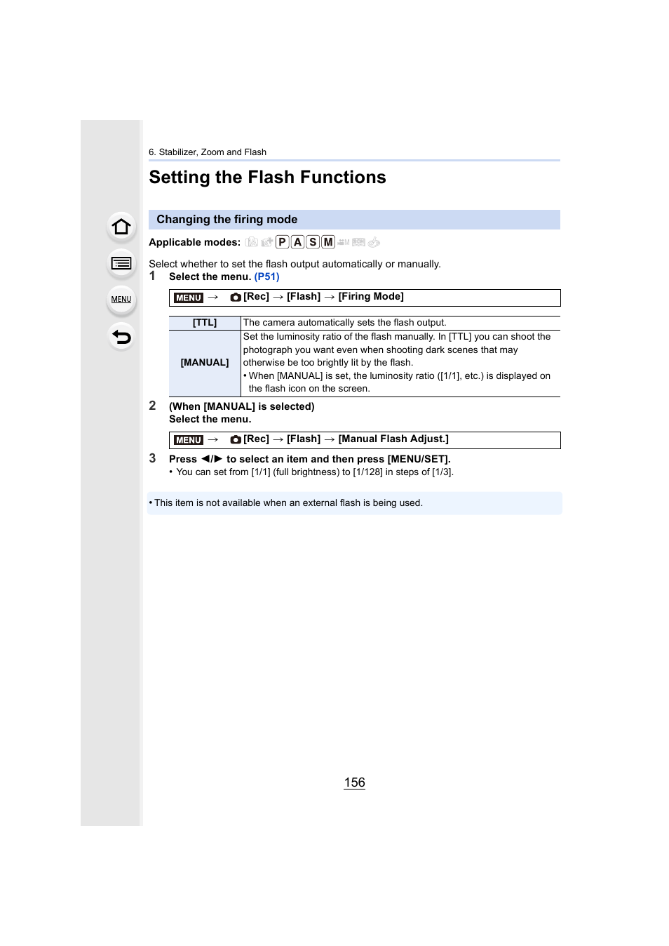 Setting the flash functions, Changing the firing mode | Panasonic Lumix DMC-G85M User Manual | Page 156 / 338