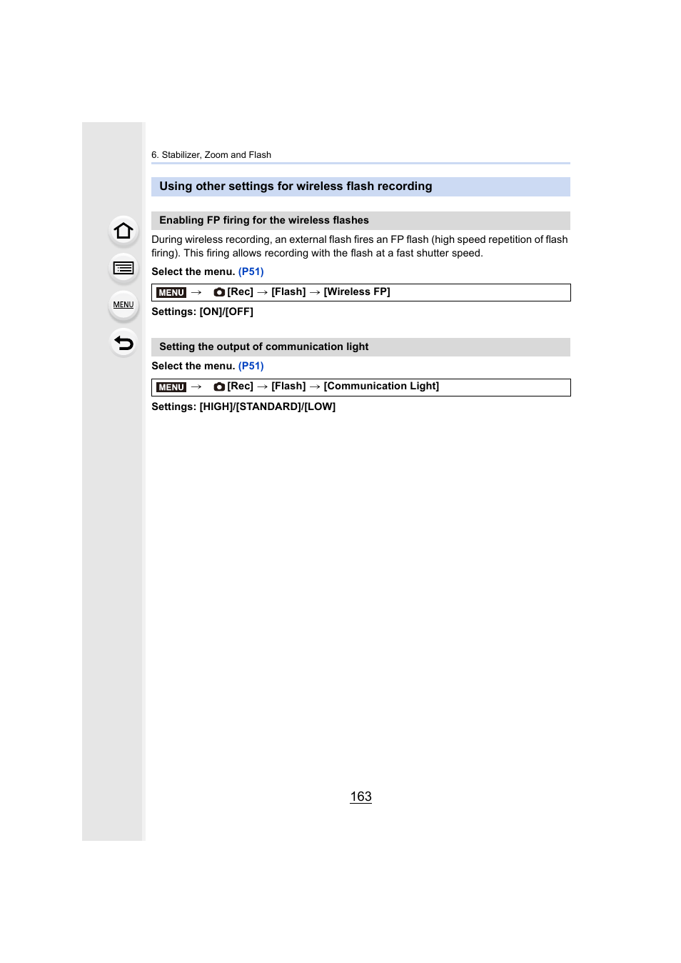 Using other settings for wireless flash recording | Panasonic Lumix DMC-G85M User Manual | Page 163 / 338