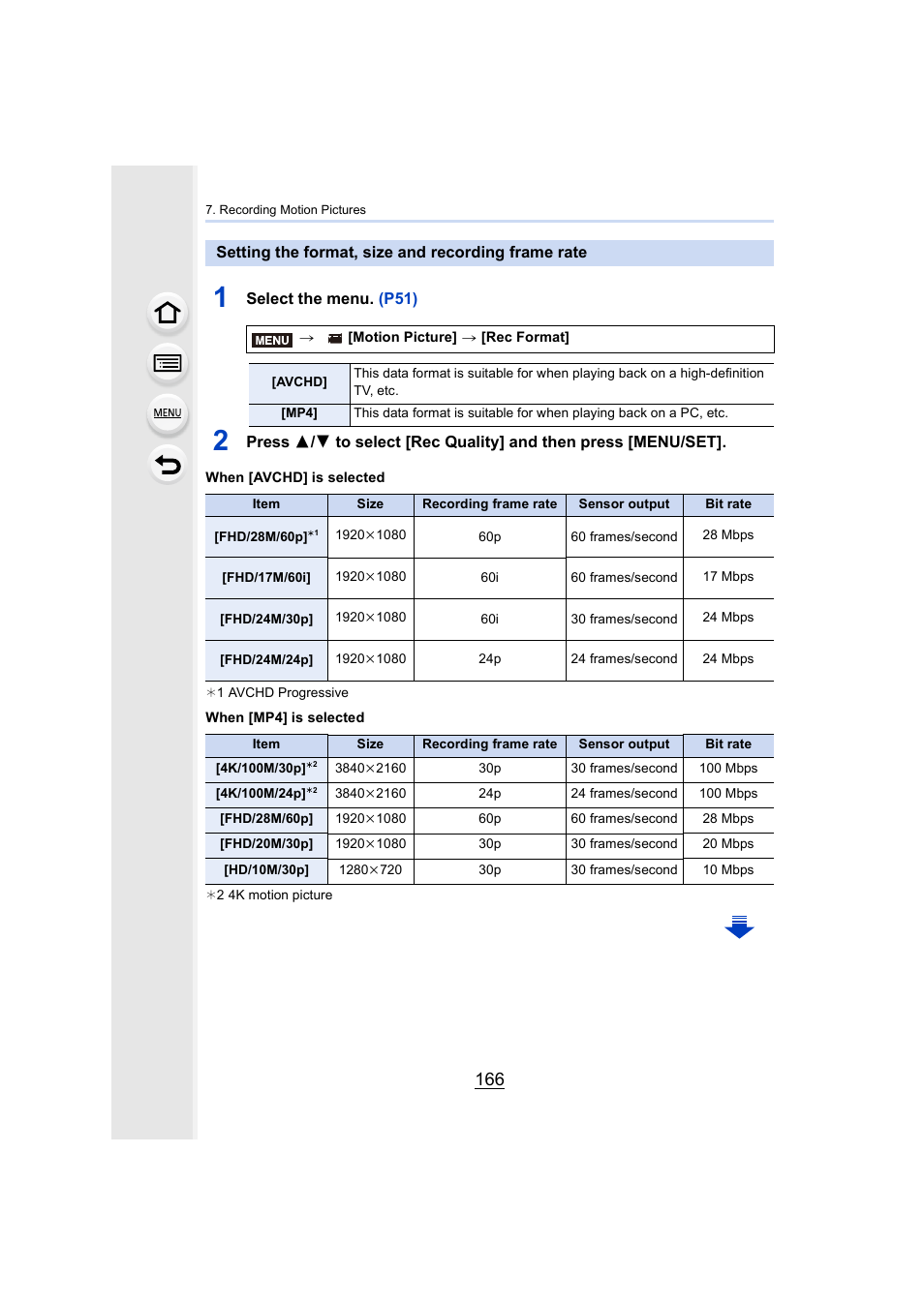 Setting the format, size and recording frame rate, P166, P166) | Panasonic Lumix DMC-G85M User Manual | Page 166 / 338