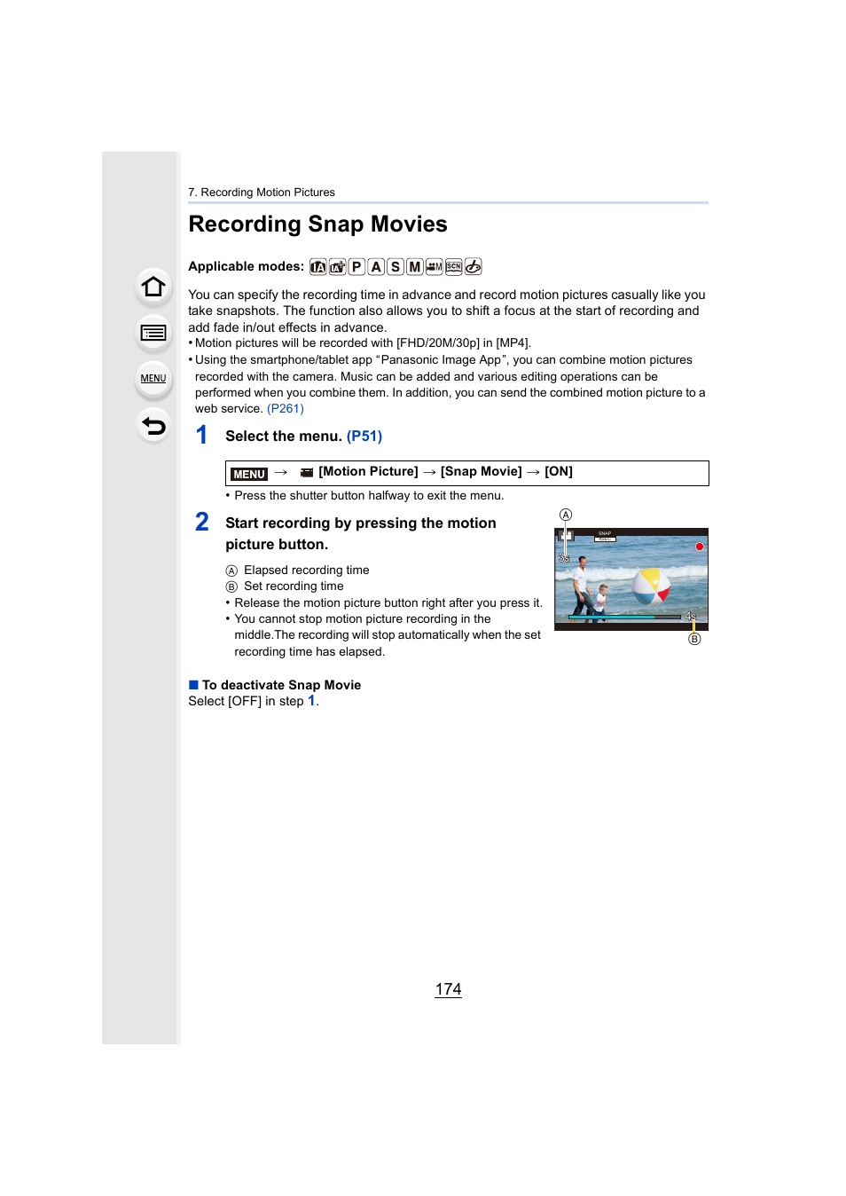 Recording snap movies, P174, P174) | Panasonic Lumix DMC-G85M User Manual | Page 174 / 338