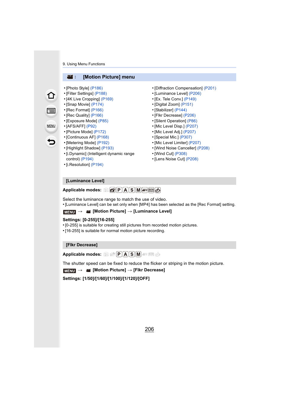 Motion picture] menu, P206, P206) | Panasonic Lumix DMC-G85M User Manual | Page 206 / 338