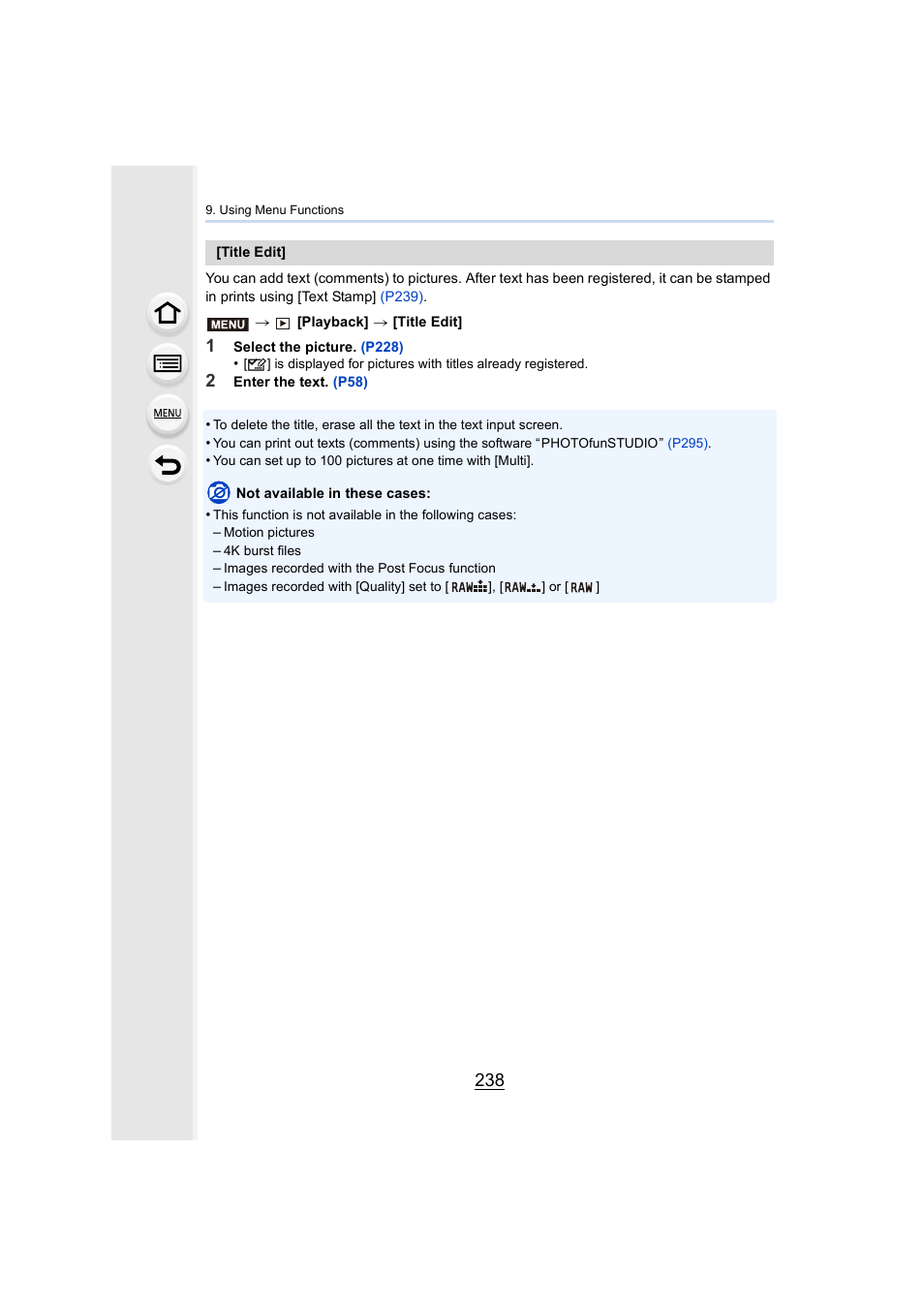 P238, P238) | Panasonic Lumix DMC-G85M User Manual | Page 238 / 338