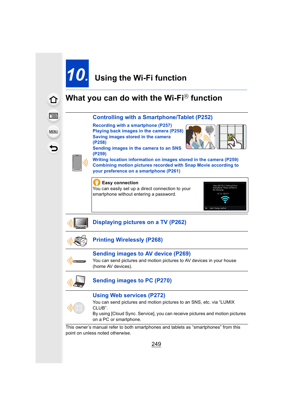 Using the wi-fi function, What you can do with the wi-fi function, P249 | What you can do with the wi-fi, Function | Panasonic Lumix DMC-G85M User Manual | Page 249 / 338