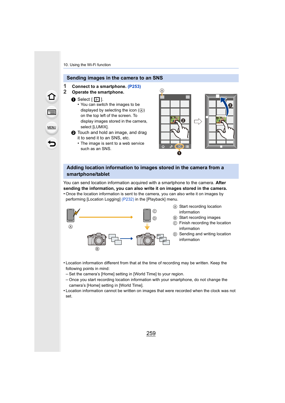 Sending images in the camera to an sns, Smartphone/tablet, P259 | P259), Camera (p259) | Panasonic Lumix DMC-G85M User Manual | Page 259 / 338