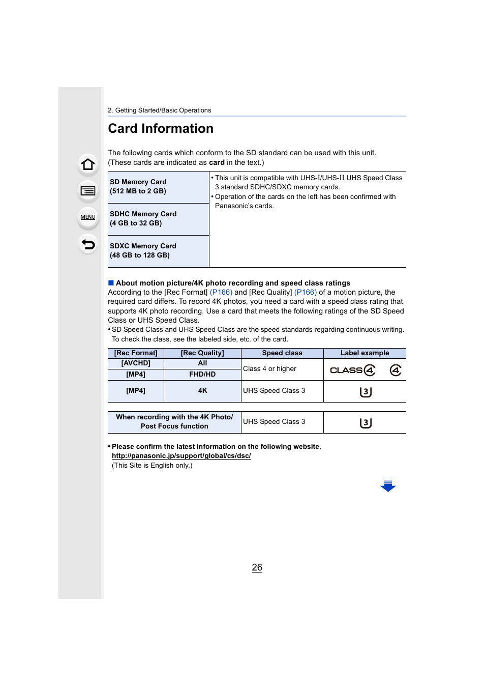 Card information | Panasonic Lumix DMC-G85M User Manual | Page 26 / 338