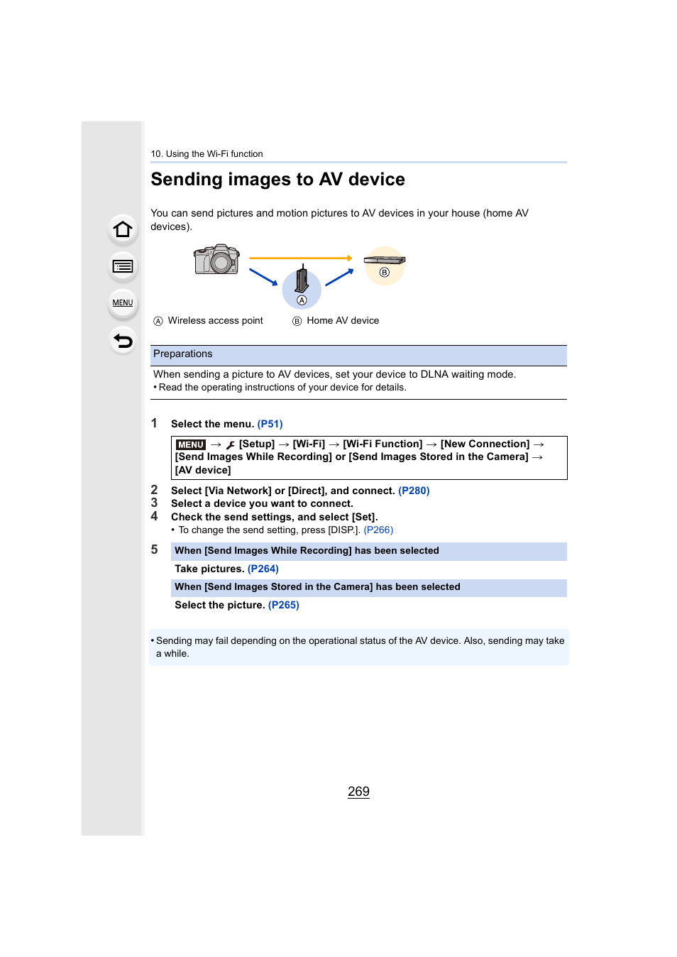 Sending images to av device, P269, P269) | V device | Panasonic Lumix DMC-G85M User Manual | Page 269 / 338