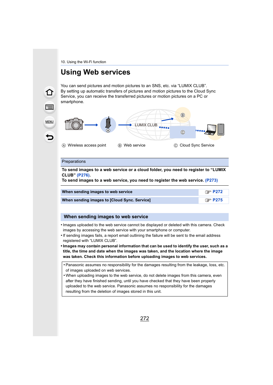 Using web services, When sending images to web service, P272 | P272), Eb service | Panasonic Lumix DMC-G85M User Manual | Page 272 / 338