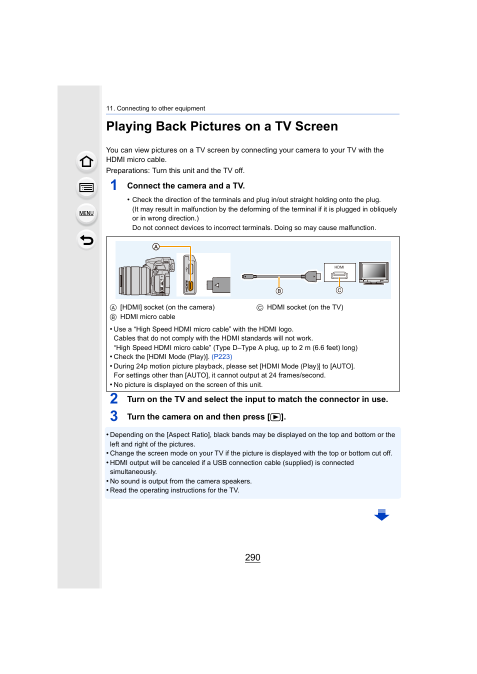 Playing back pictures on a tv screen, P290, Hdmi] socket | P290) | Panasonic Lumix DMC-G85M User Manual | Page 290 / 338