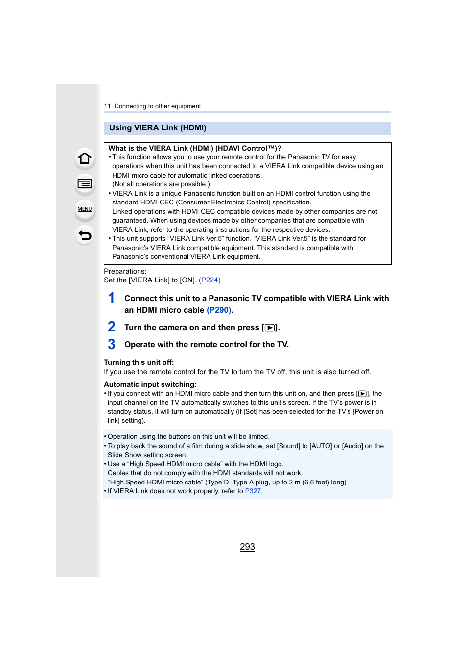 Using viera link (hdmi), P293, P293) | Panasonic Lumix DMC-G85M User Manual | Page 293 / 338