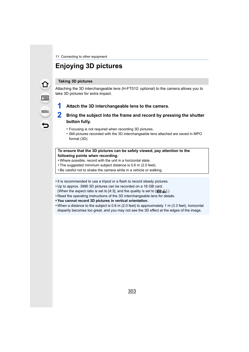 Enjoying 3d pictures, P303 | Panasonic Lumix DMC-G85M User Manual | Page 303 / 338
