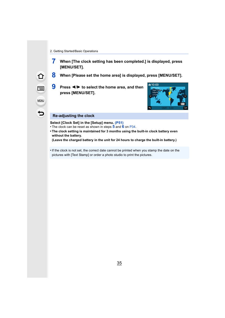 Re-adjusting the clock | Panasonic Lumix DMC-G85M User Manual | Page 35 / 338