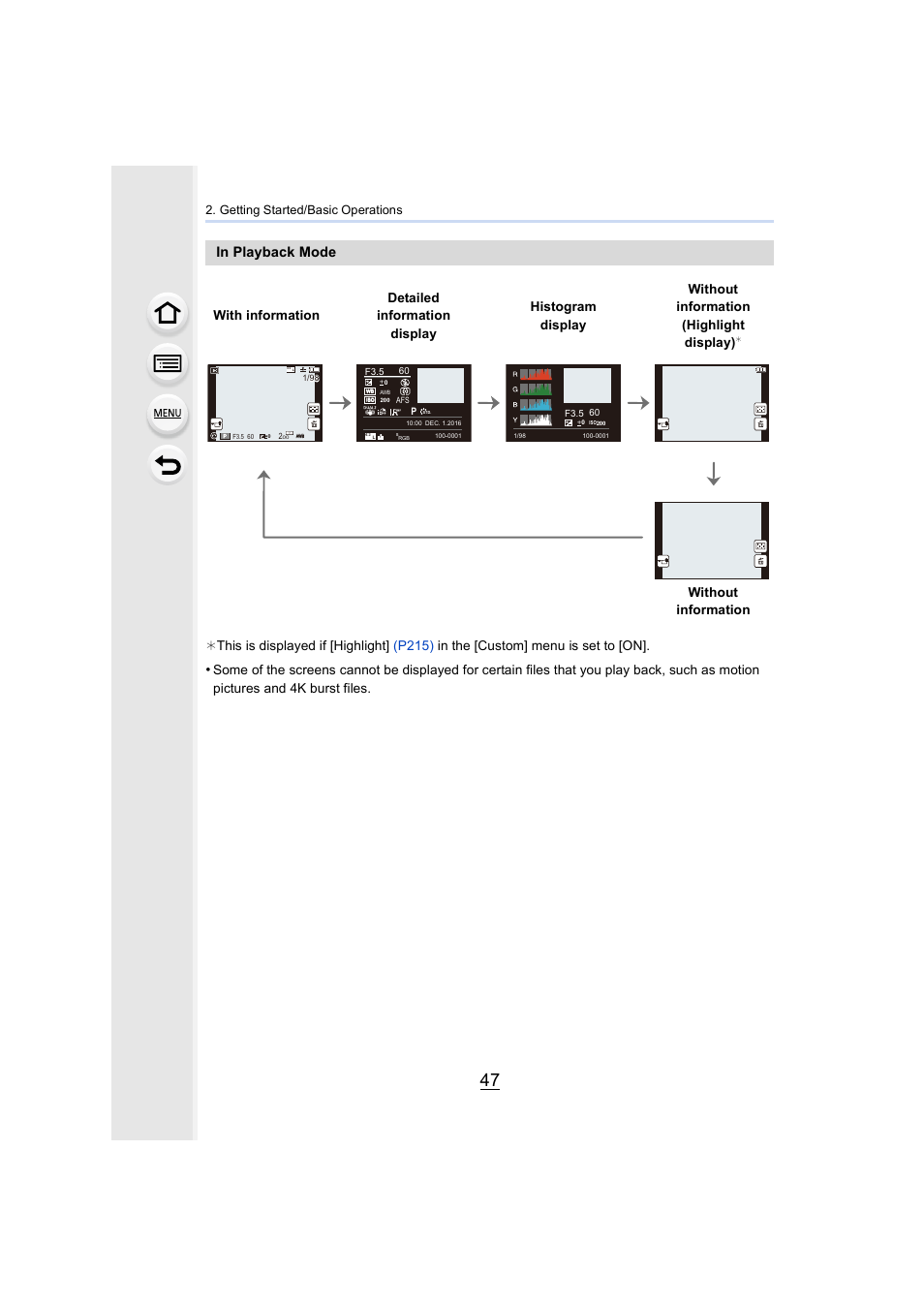 Without information, Getting started/basic operations | Panasonic Lumix DMC-G85M User Manual | Page 47 / 338