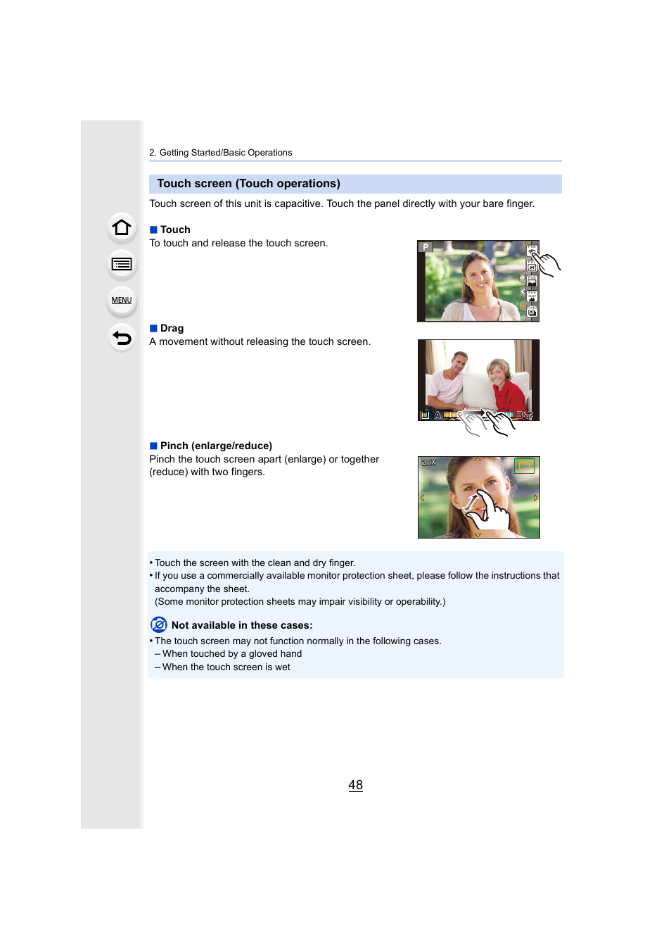 Touch screen (touch operations), Screen, P48) | Monitor | Panasonic Lumix DMC-G85M User Manual | Page 48 / 338