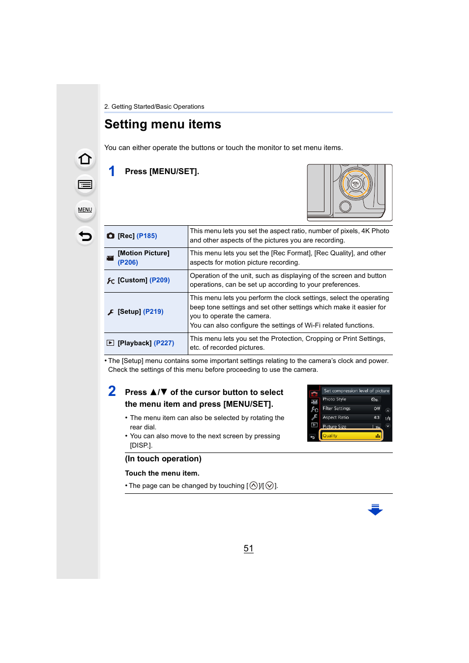 Setting menu items, P51) | Panasonic Lumix DMC-G85M User Manual | Page 51 / 338