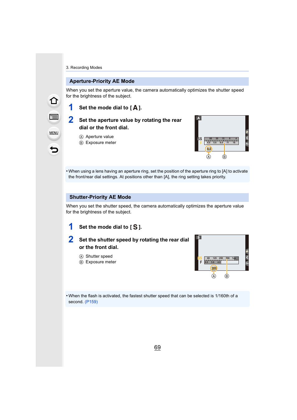 Aperture-priority ae mode, Shutter-priority ae mode, Mode | P69) | Panasonic Lumix DMC-G85M User Manual | Page 69 / 338