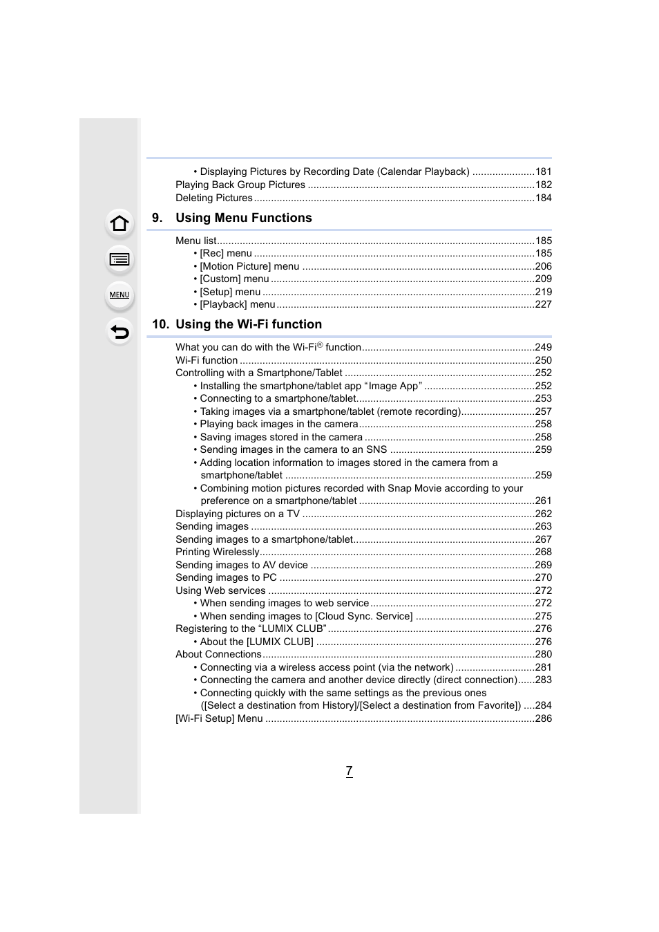 Using menu functions, Using the wi-fi function | Panasonic Lumix DMC-G85M User Manual | Page 7 / 338