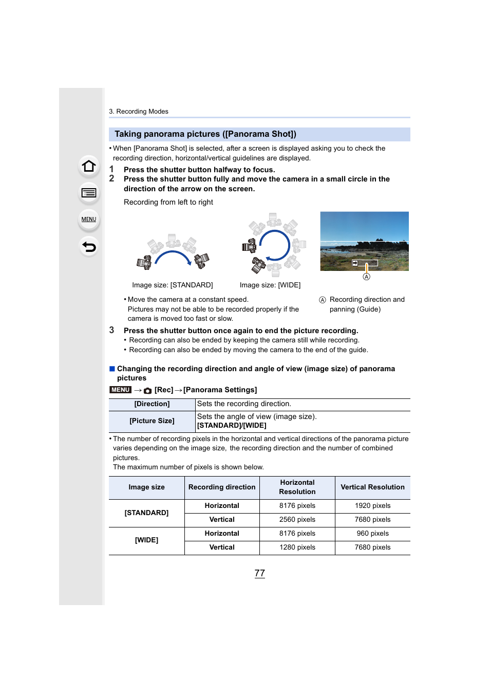 Taking panorama pictures ([panorama shot]) | Panasonic Lumix DMC-G85M User Manual | Page 77 / 338
