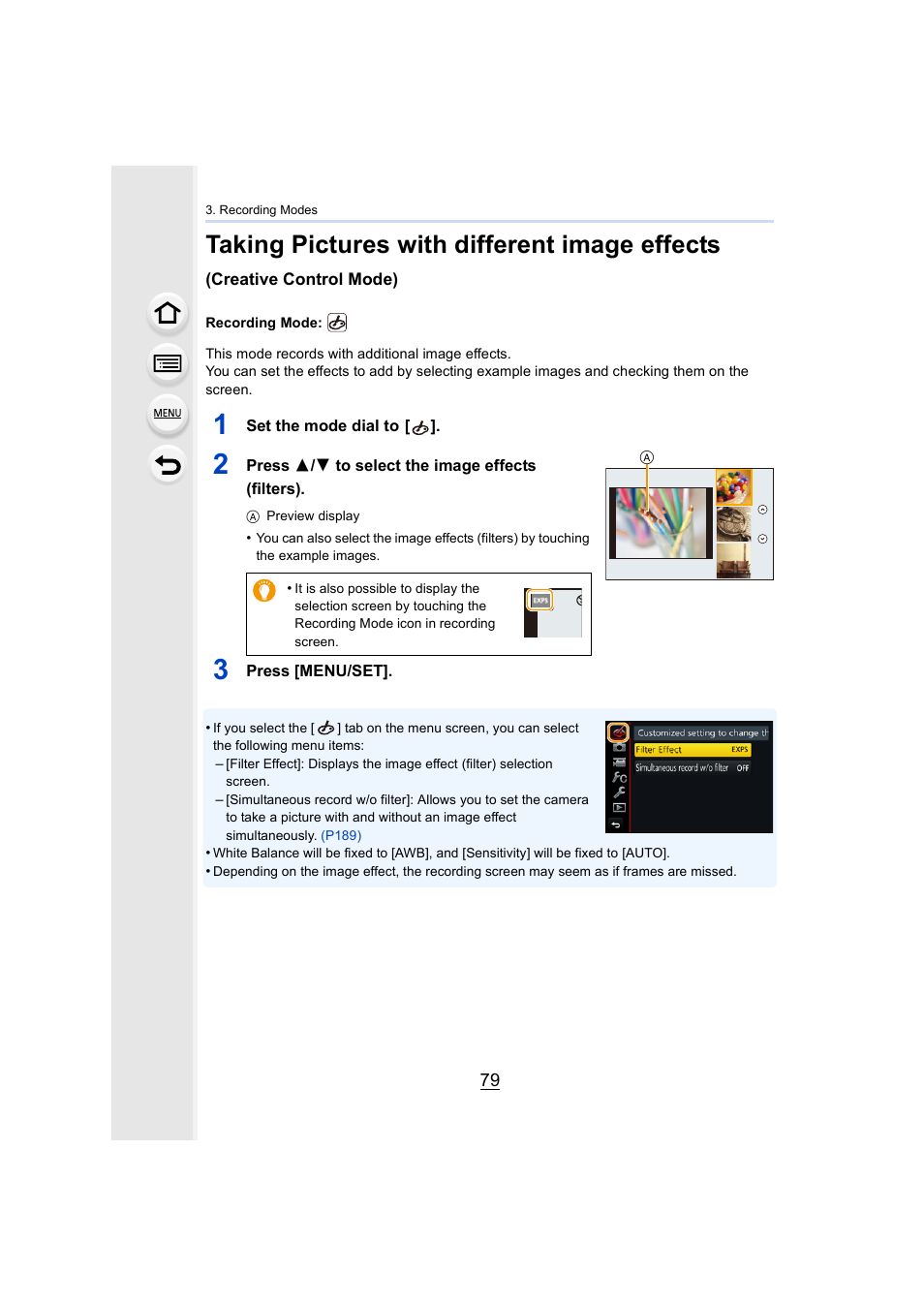 P79), Taking pictures with different image effects | Panasonic Lumix DMC-G85M User Manual | Page 79 / 338
