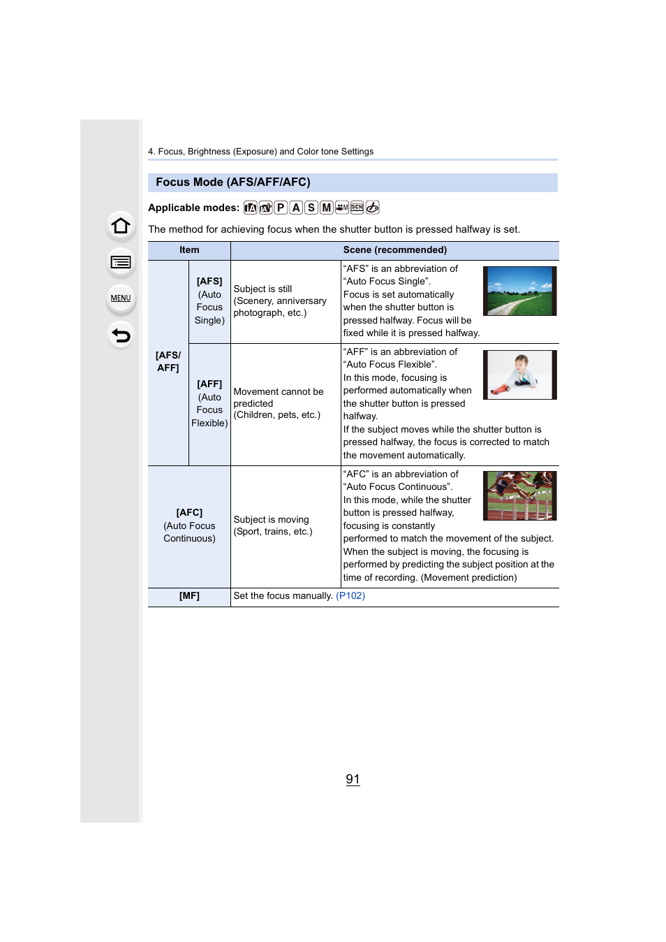 Focus mode (afs/aff/afc), P91) | Panasonic Lumix DMC-G85M User Manual | Page 91 / 338