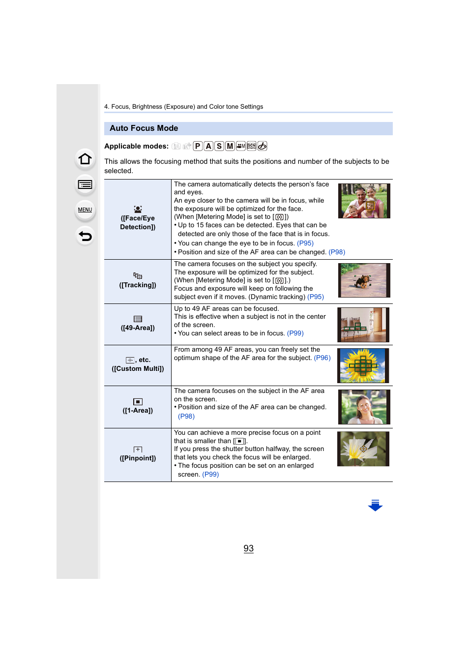 Auto focus mode, Uto focus mode), P93) | Panasonic Lumix DMC-G85M User Manual | Page 93 / 338