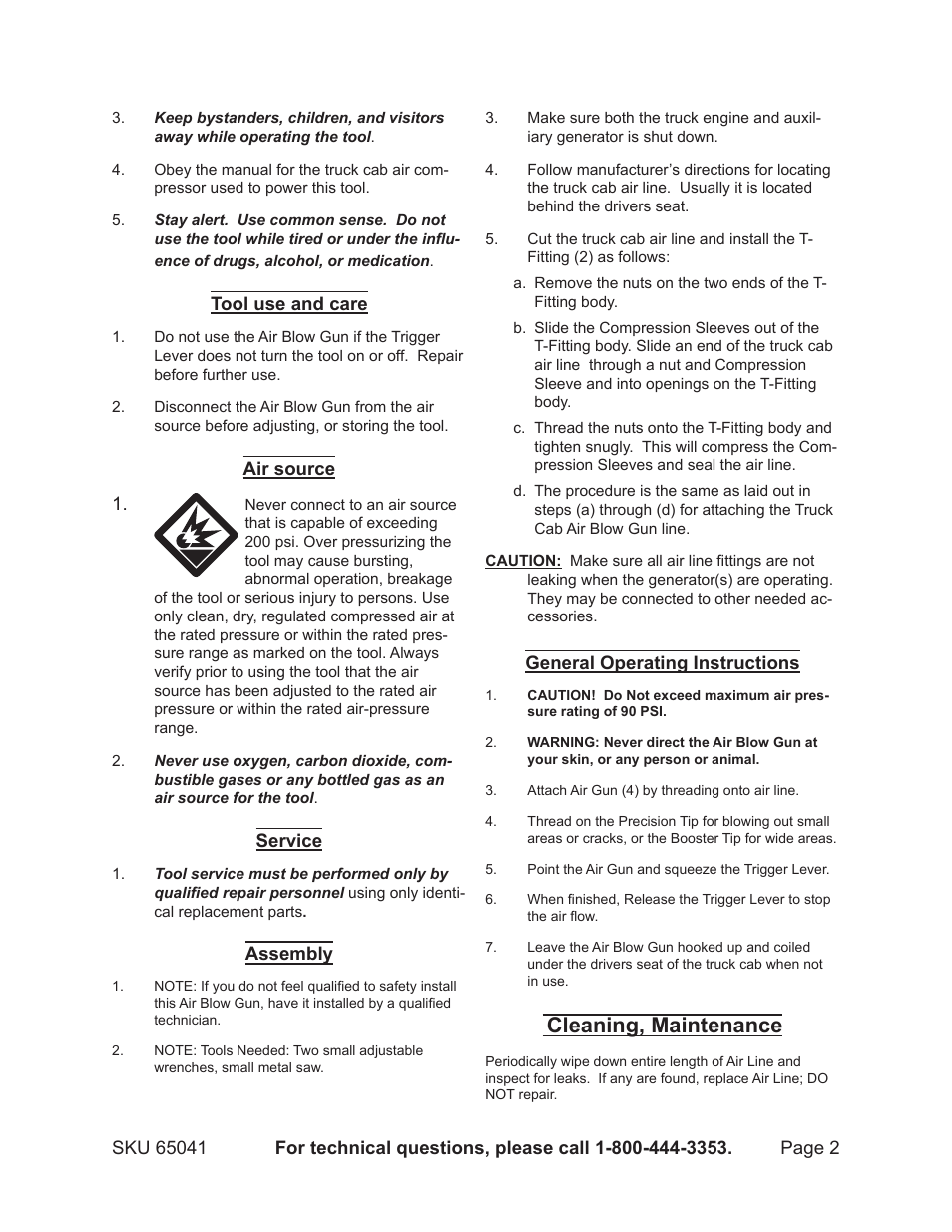 Cleaning, maintenance | Harbor Freight Tools Model 65041 User Manual | Page 2 / 4