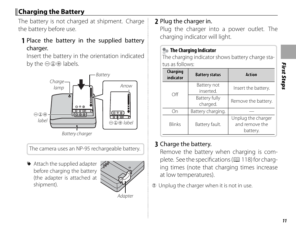 Charging the battery | FujiFilm X100 User Manual | Page 27 / 140