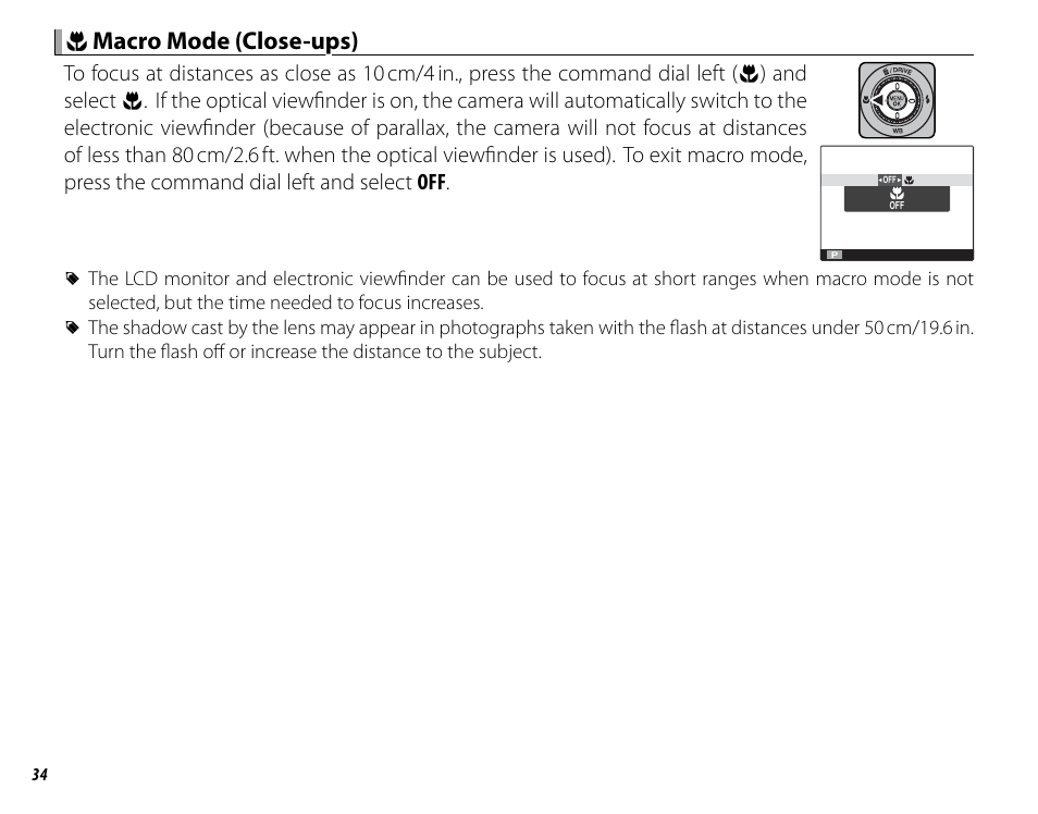 F f macro mode (close-ups) macro mode (close-ups) | FujiFilm X100 User Manual | Page 50 / 140