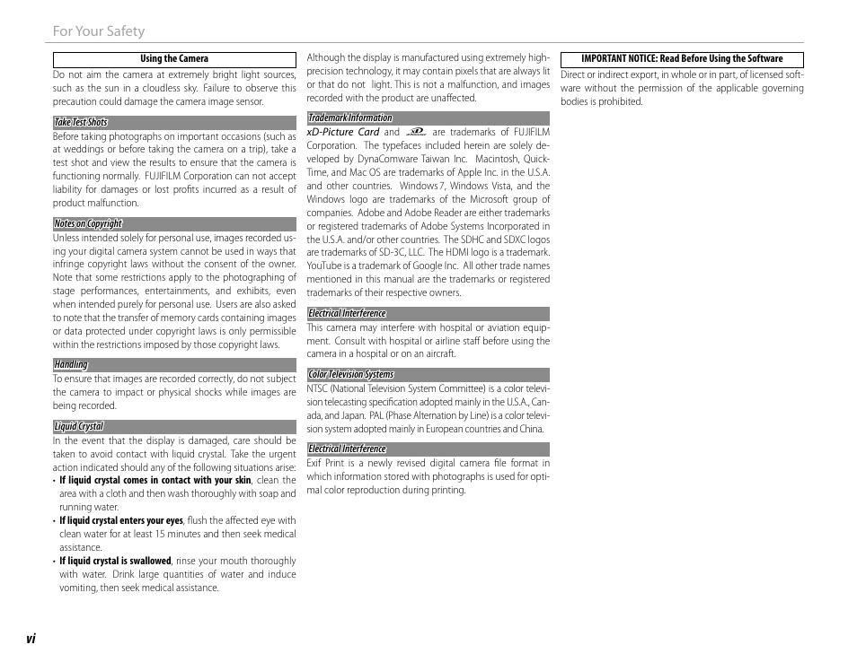 Vi for your safety | FujiFilm X100 User Manual | Page 6 / 140