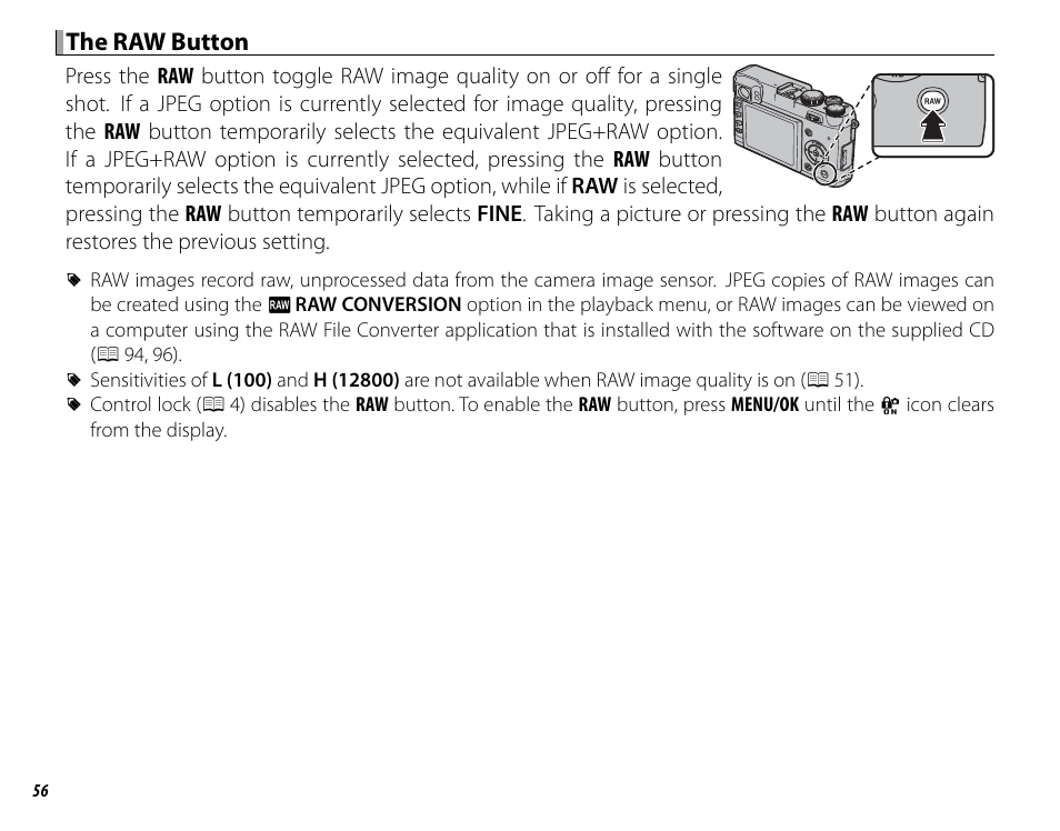 The raw button | FujiFilm X100 User Manual | Page 72 / 140