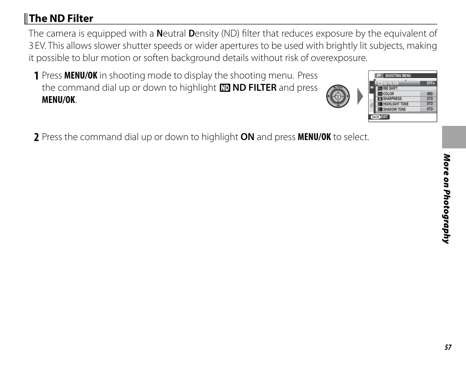 The nd filter | FujiFilm X100 User Manual | Page 73 / 140